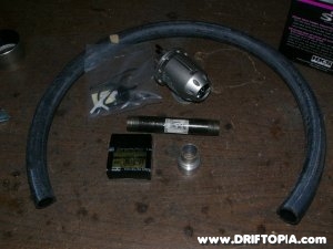 Image showing the parts needed to recirculate the SSQV BOV on the CA18DET swapped Nissan 240sx S13