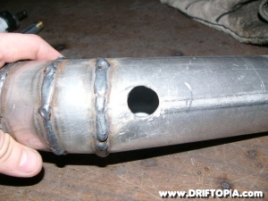 This is the outside of the hole that will be used for recirculating the BOV on the custom CAI for the ca18det s13 240sx