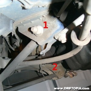 Jpg image showing the control arm mounts on the rear of the MR2 Spyder / MR-S