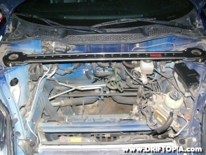Jpg showing the open frunk on the MR2 Spyder with the trd front strut tower brace installed.