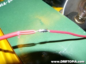 Jpg image showing the soldered connection for the boost gauge on the honda s2000