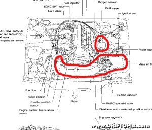 Highlighted image of the intake and pair box of the 240sx