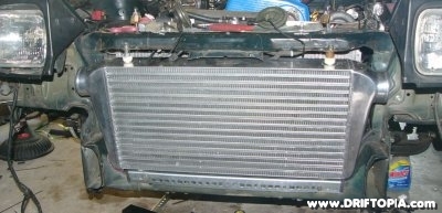 Image of the new front mount intercooler on the ca18det swapped 240sx s13