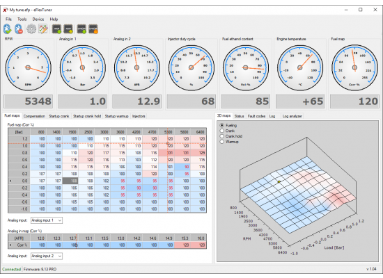 screen capture of the eflextuner software
