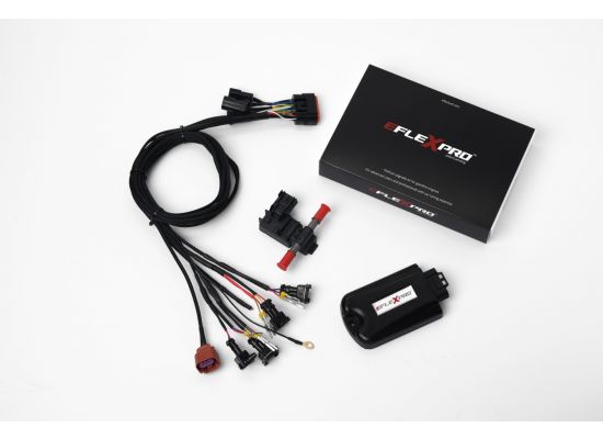 Image of the eFlexPro kit with the pro device and plug'n'play harness visible.