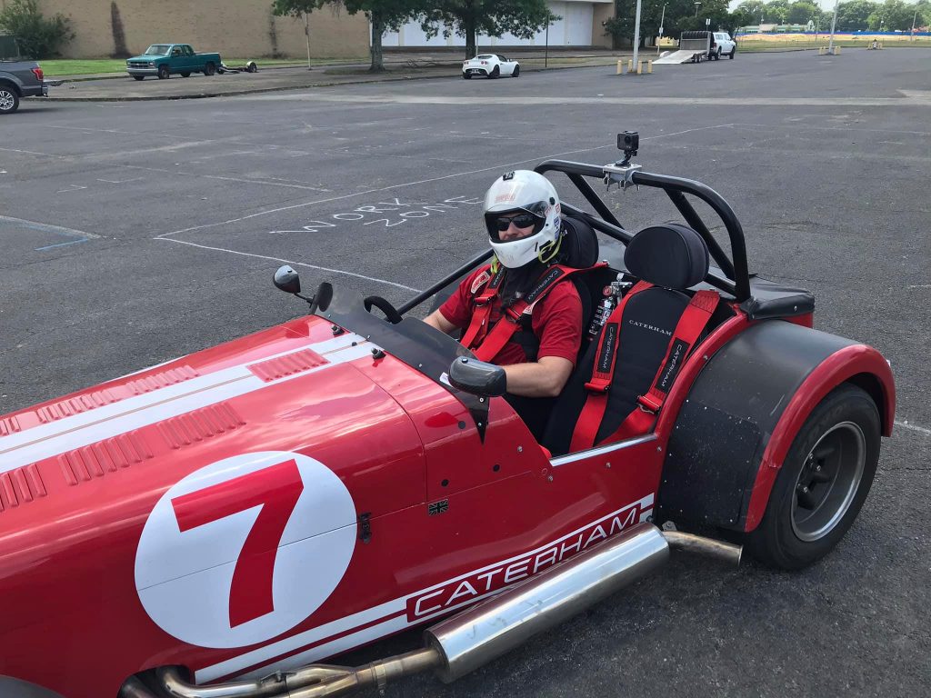Image of my self after driving the Caterham 7. I'm wearing a huge grin under the helmet.